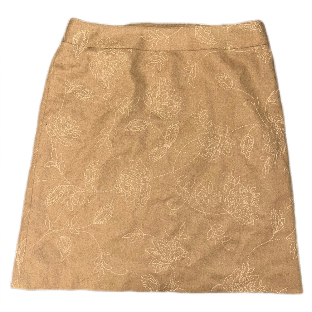 Ann Taylor Vintage Tan Wool‎ Skirt with Floral Stitching Size 6P